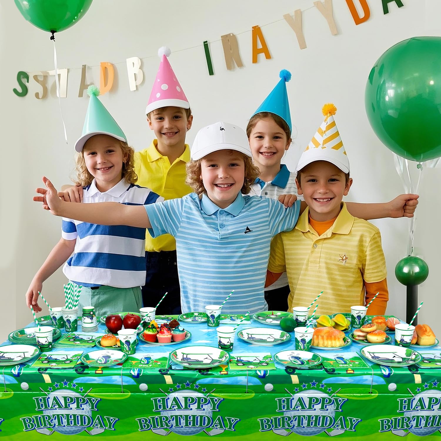 Decorazione per feste di golf, accessori da tavola per feste di compleanno, tra cui piatti, bicchieri, tovaglioli, tovaglie, cannucce, per 20 persone