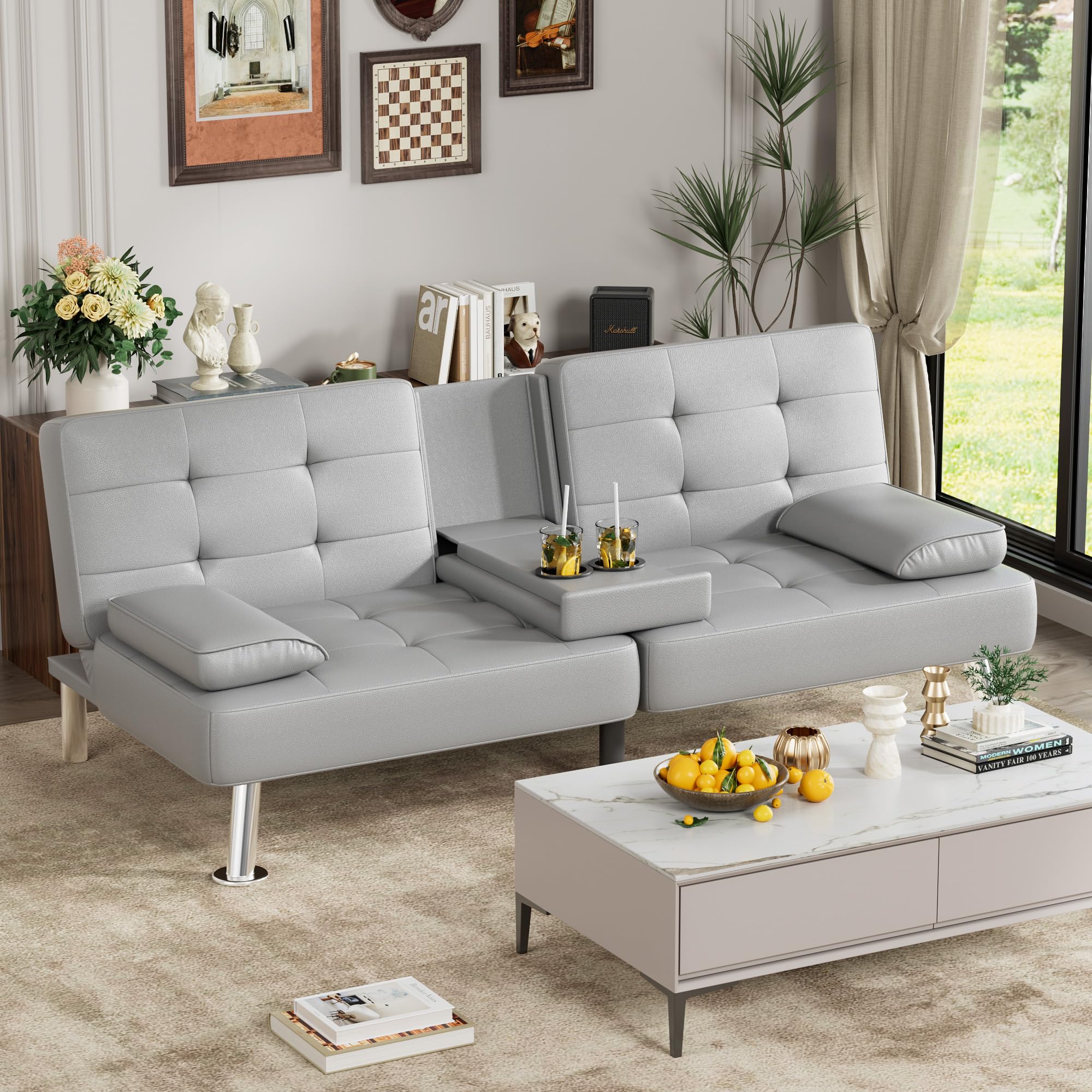 Snapklik.com : JUMMICO Futon Sofa Bed Convertible PU Leather Futon ...