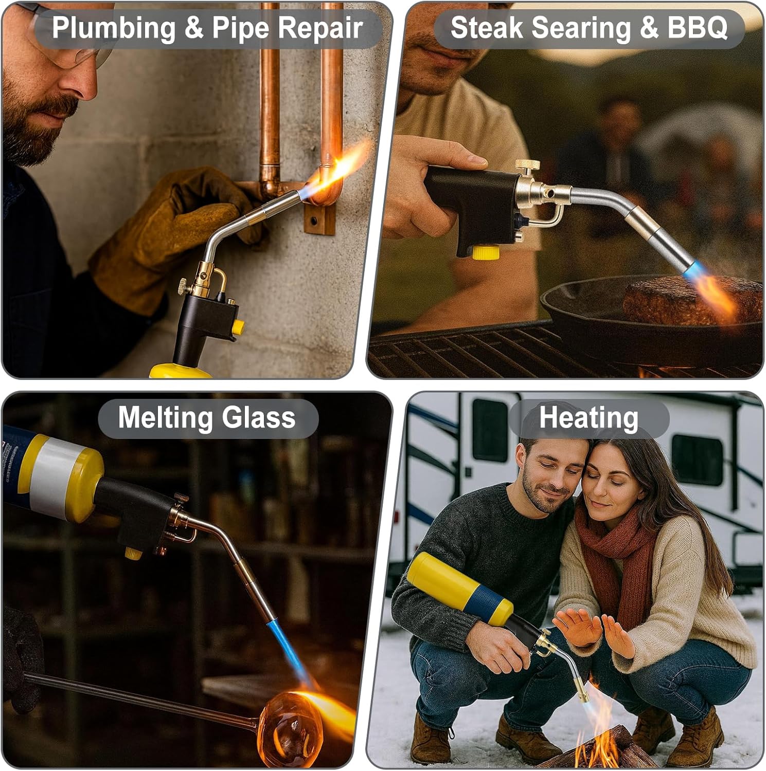 Wadoy Propane Torch Head Kit with 3 Nozzles, High Intensity Trigger-Start Soldering Torch Compatible with Bernzomaticc MAPP Propane for Soldering, Brazing, Welding, Map Gas Torch Head TS8000