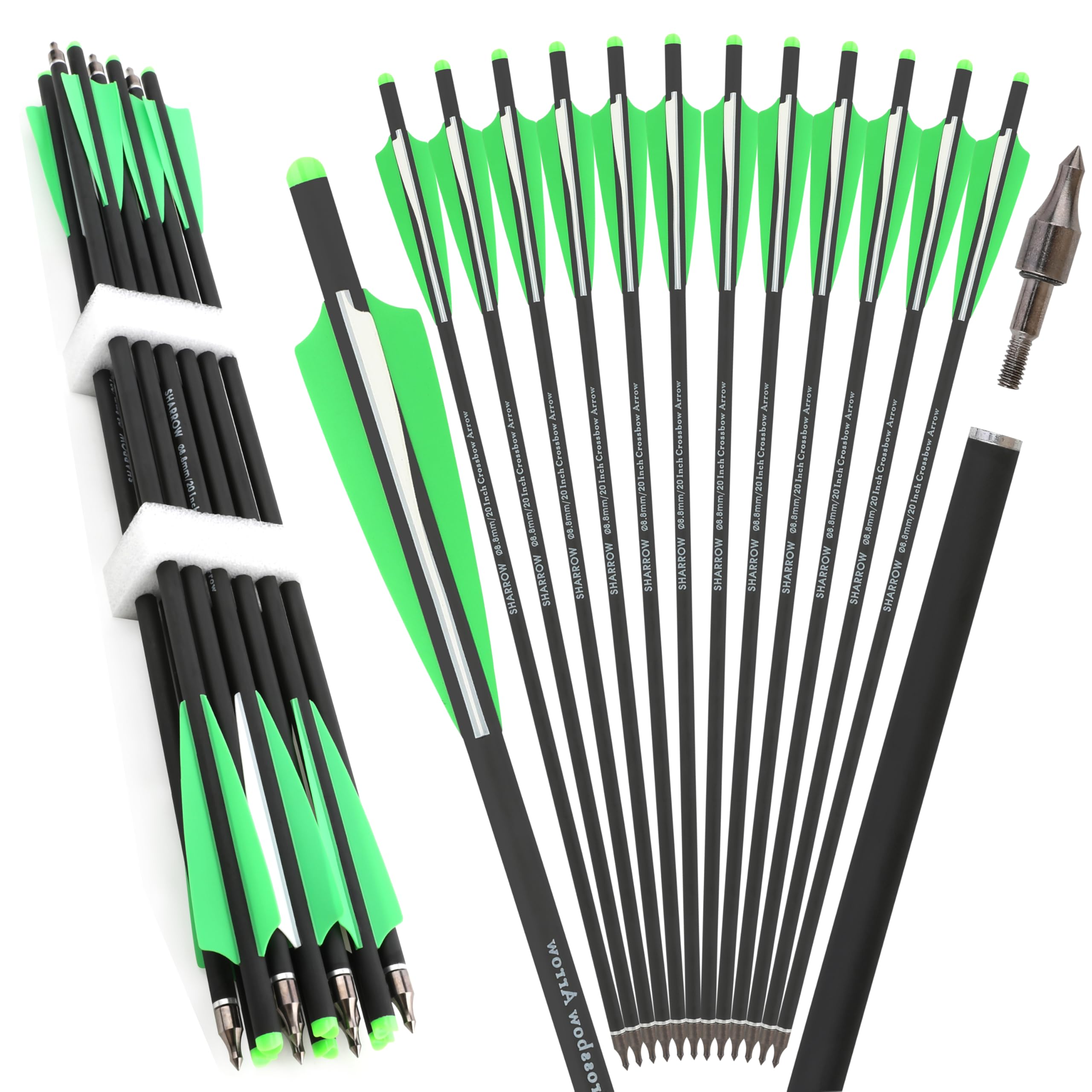 Poearcus Archery Crossbow Arrow 16" 17" 18" 20" 22" Crossbow Bolts Carbon Arrows with 4" Feather for Hunting Targets Practice 6/12Pcs (12, green, 16 inch)