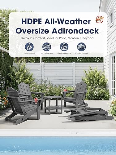 Miniatura 9 de KINGYES Juego de 2 sillas Adirondack de HDPE con respaldo ajustable plegable, color blanco