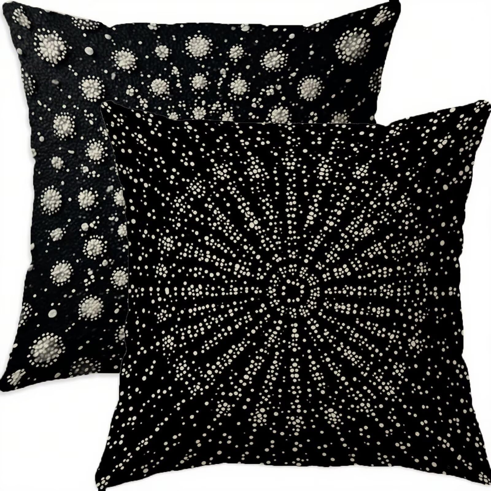 Housse de coussin 60x60 cm lot de 2 en lin géométrique noir