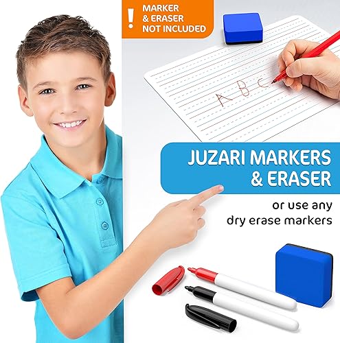 Miniatura 7 de Paquete de 10 pizarras blancas forradas para estudiantes de 9 x 12 pulgadas, borrado en seco de doble cara con líneas, pizarras blancas de aula para