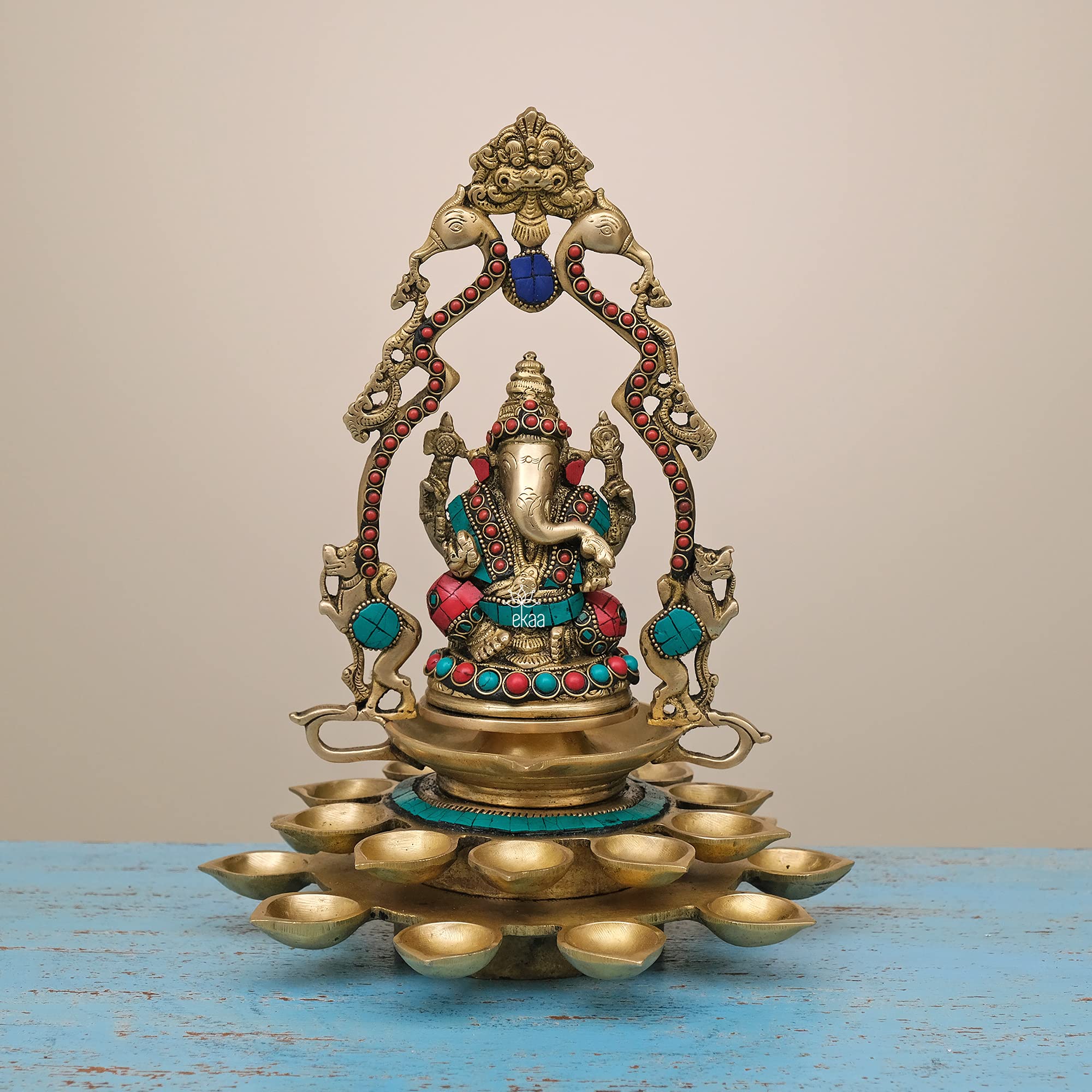 Statue Ganesh en laiton antique 23cm fait main pour salon élégant