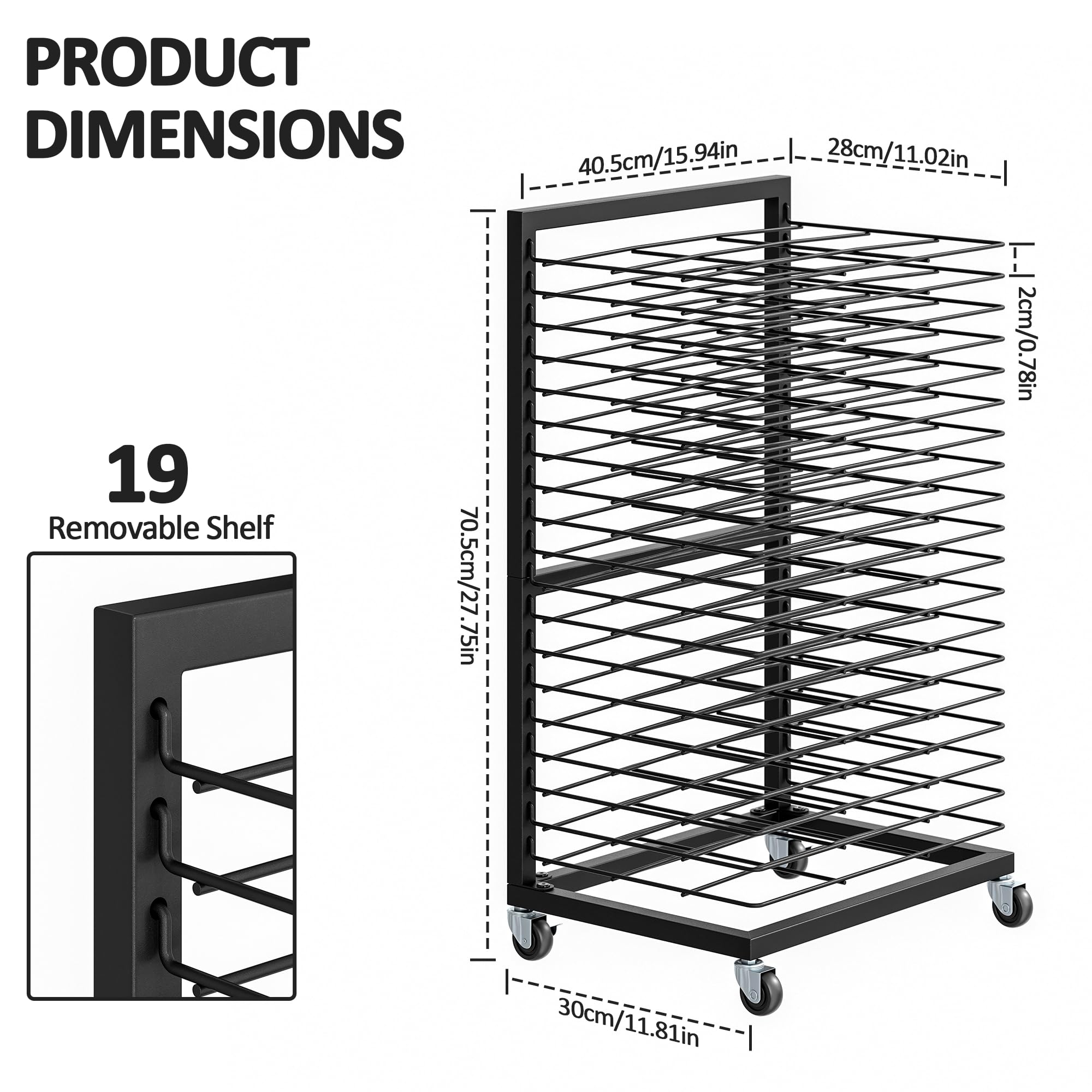 uyoyous Mobiles Bilder Trockengestell 40.5×30×70.5cm Kunsttrockengestell mit 19 Herausnehmbaren Regalen Kunst Trocknen Rack Kohlenstoffstahl für zu Hause, Klassenzimmer, Kunstateliers und Schulen