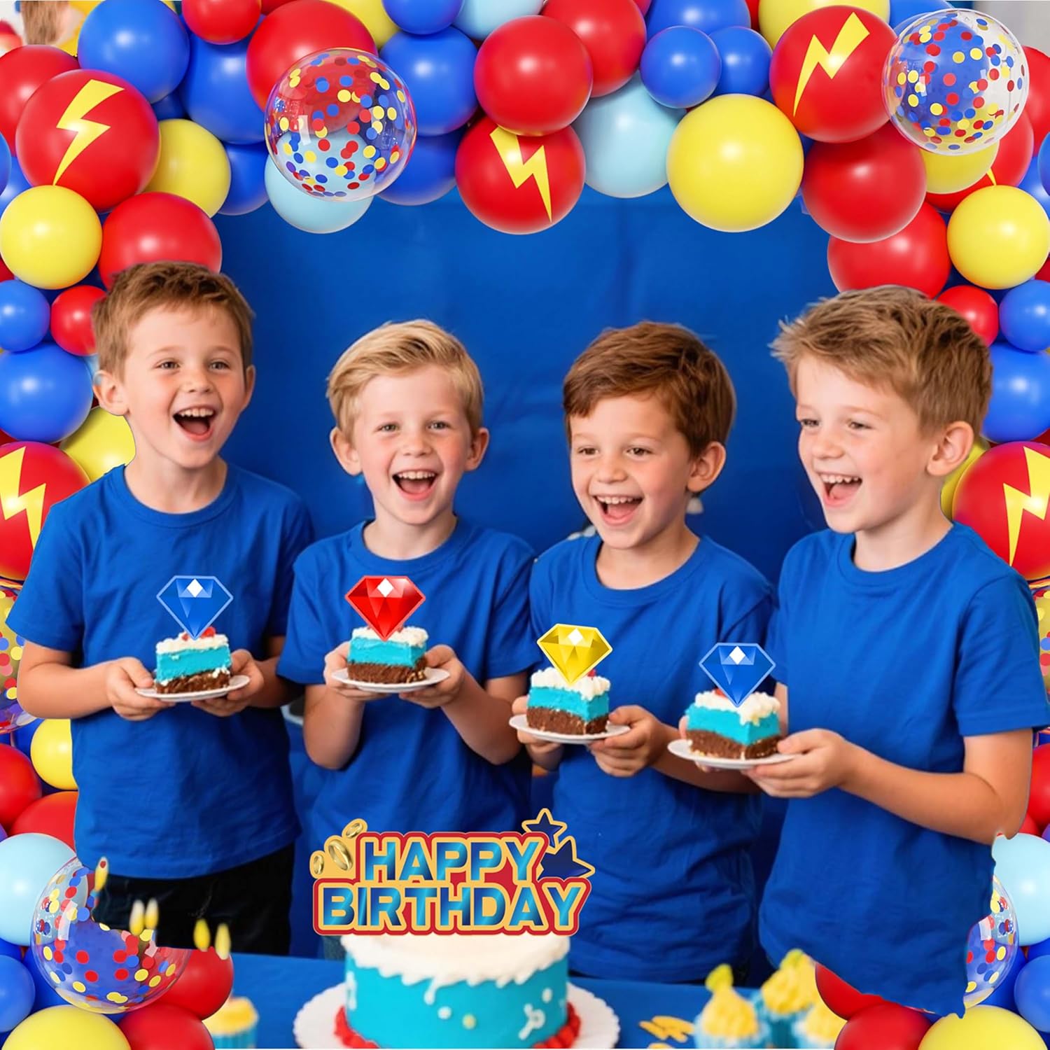 86Pcs Speed Lightning Theme Birthday Party Decorations Set, Blue and Red Balloon Arch Kit with Large Tablecloth and Foil Star Balloons, Game Room Decor - Image 6