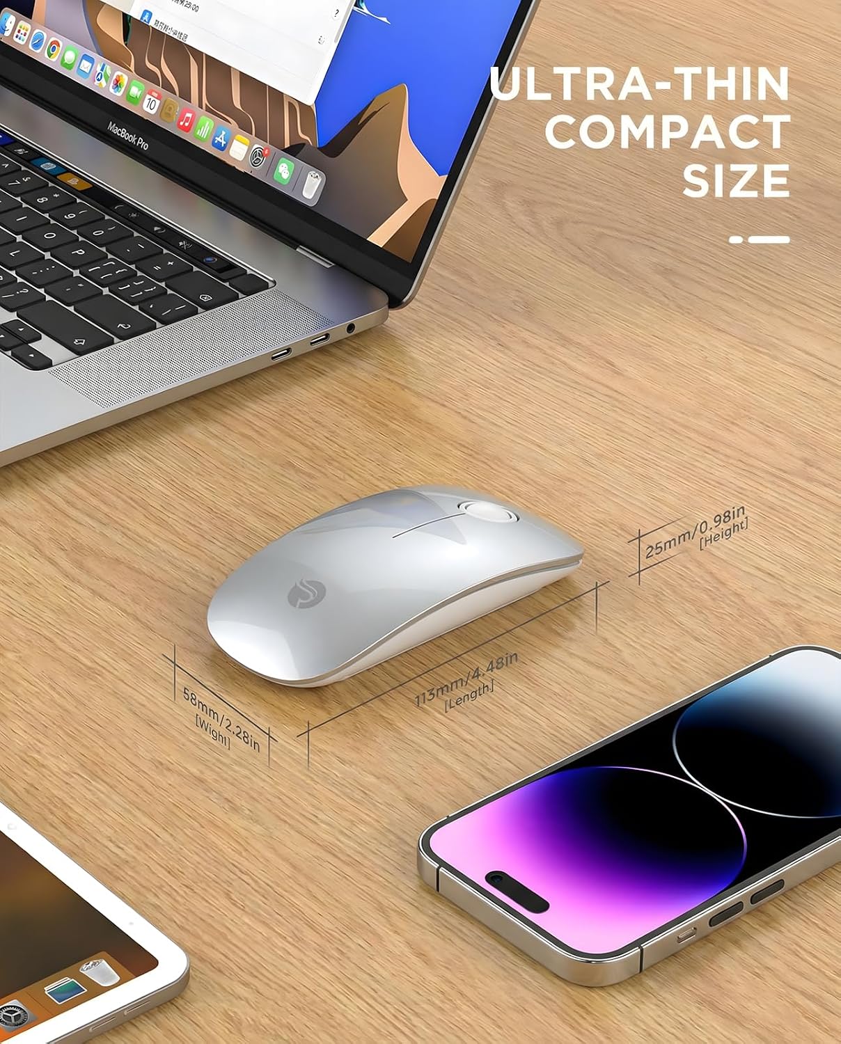 RAPIQUE Bluetooth Wireless Mouse, BT5.1/2.4G Dual Mode, Silver image 5