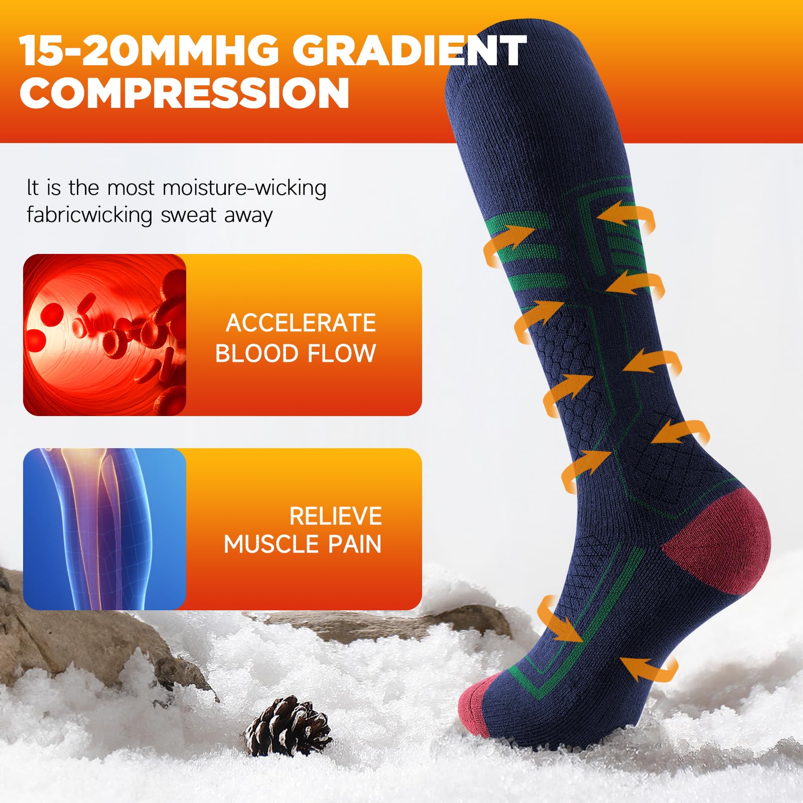 TANSTC Calzini da Sci in Lana Merino Termici Uomo Donna Calze Antifreddo Spessi Invernali Lunghe 43-46 39-42 47-50 35-38 Calze Sportive Caldi Traspiranti Asciugatura Rapida Antiodore 2 Paia