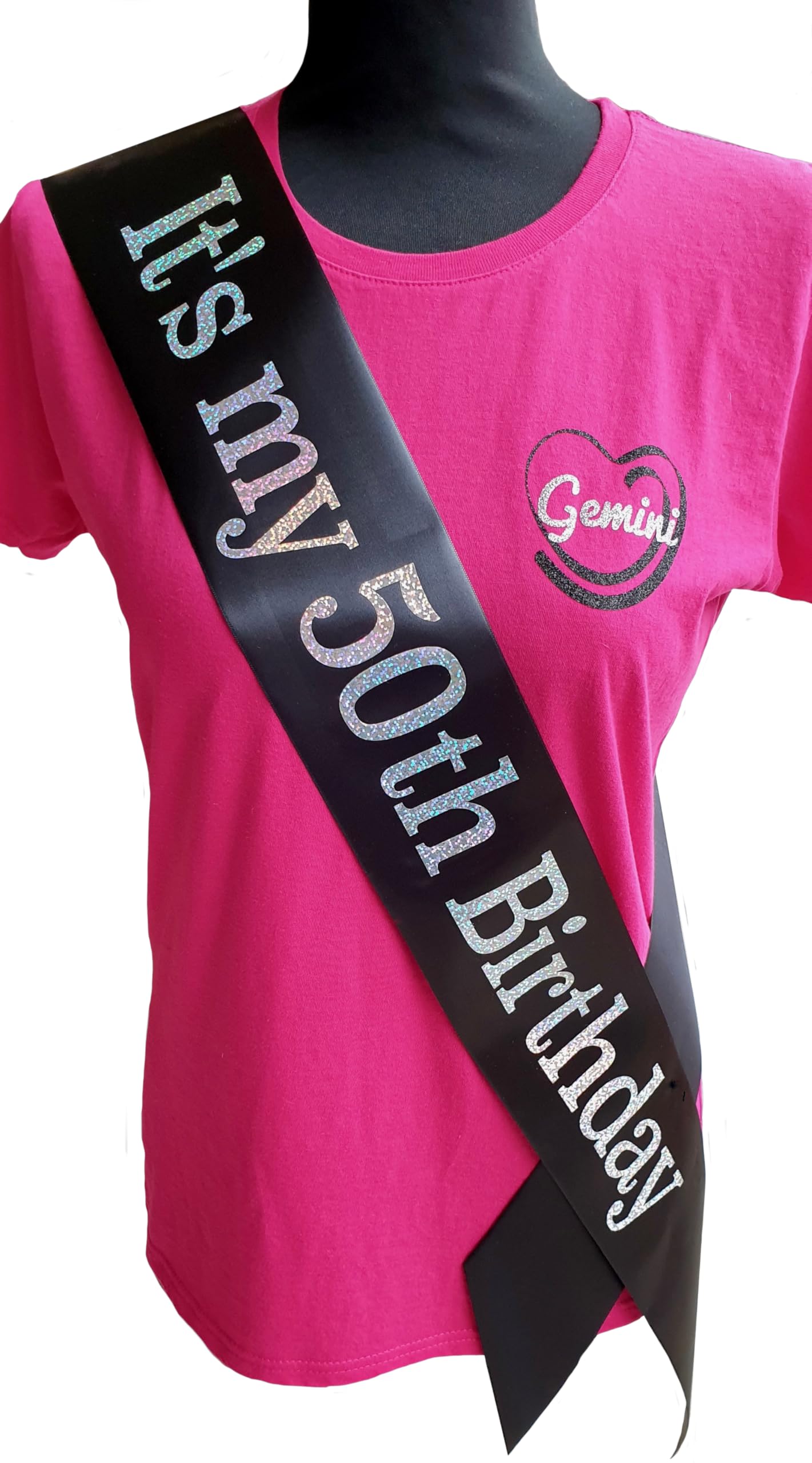 50th Birthday Sash - Its my 50th Birthday Sash - Beautiful Quality Black Ribbon and Holographic Silver Font