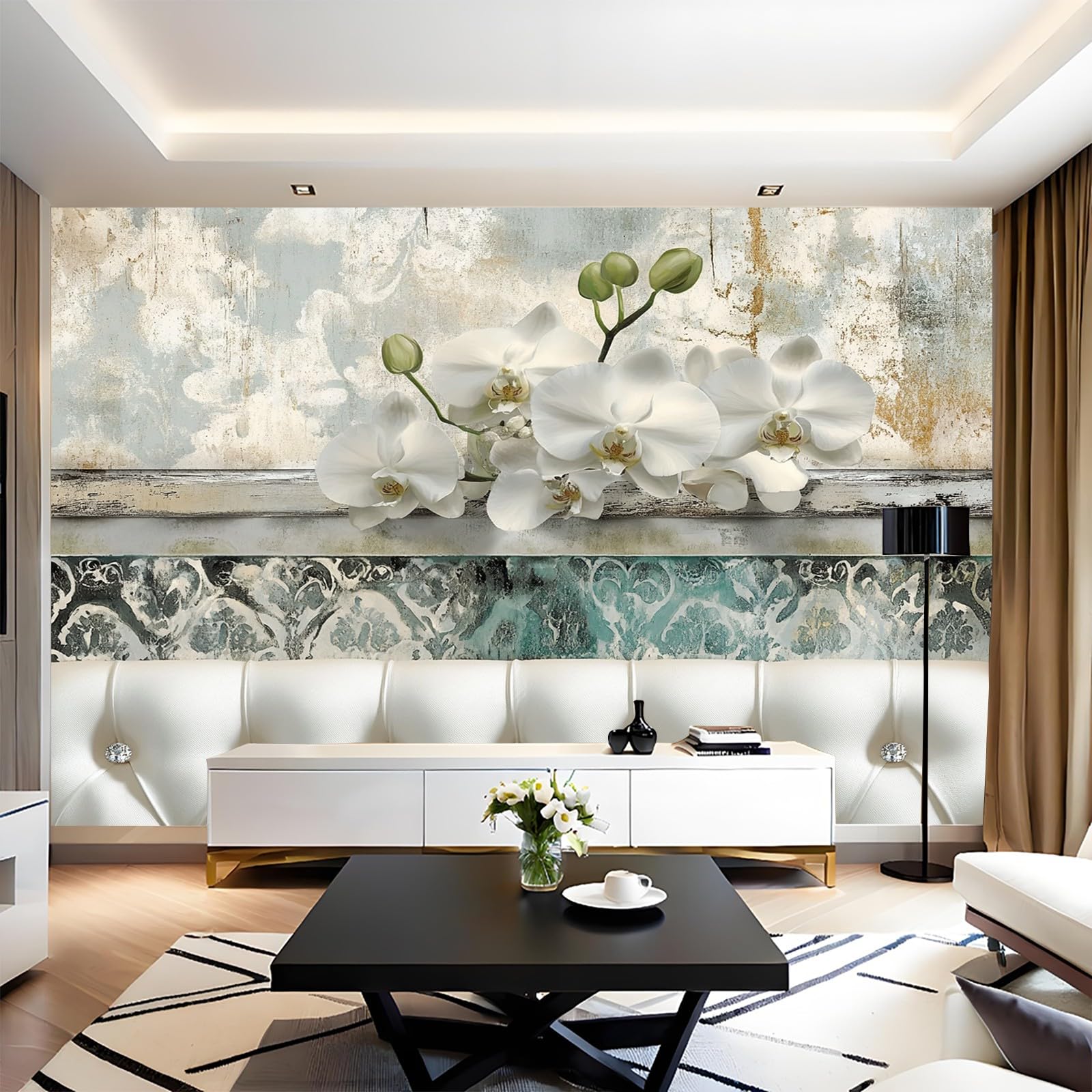 Fototapete Strassknöpfe mit Blumenmuster Vliestapete 300 x 210 cm Weiß 3D Effekt Wandbild Moderne Wandtapete für Schlafzimmer Wohnzimmer