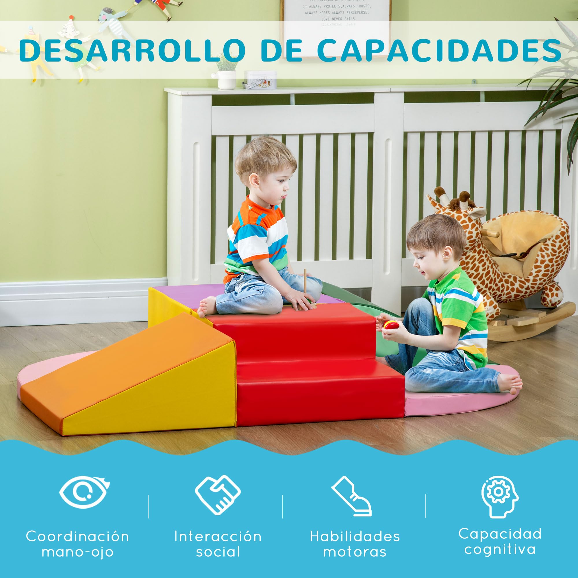 HOMCOM Juego de 6 de Bloques de Espuma para Niños Bloques de Construcción Grandes Figuras de Construcción Juguete para Aprendizaje para Escalar y Gatear Multicolor