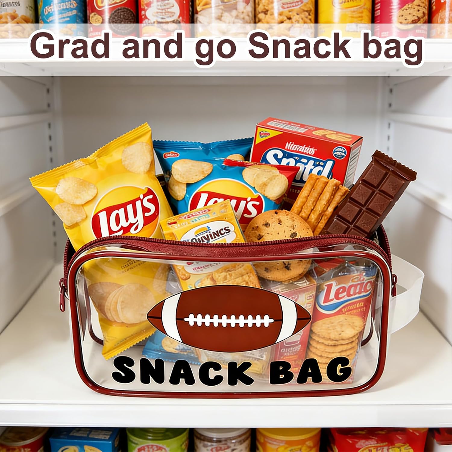 Goroovr 12 Pcs Football Snack Bags with Handles Zipper Reusable Sealed Stand-Up Goody Bags Clear PVC Waterproof football party favors for Team Practice/Game Day, Gifts for Football Lovers, Players