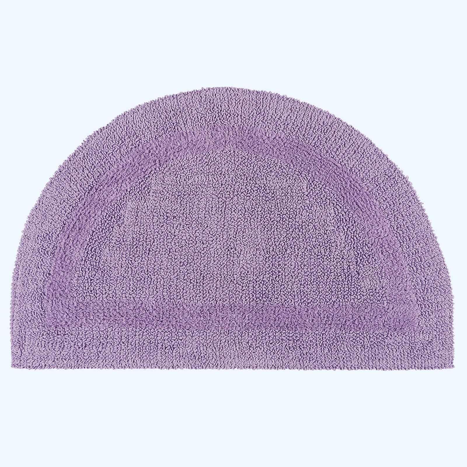 HOMESCAPES Half Round Bath Mat, Luxury 1600gsm Extra Soft 100% Cotton, Reversible Bathroom Mats Non-Slip, Washable, Super Absorbent, Quick-Dry, Lilac Semi Circle Bathroom Rug, 50 x 80 cm