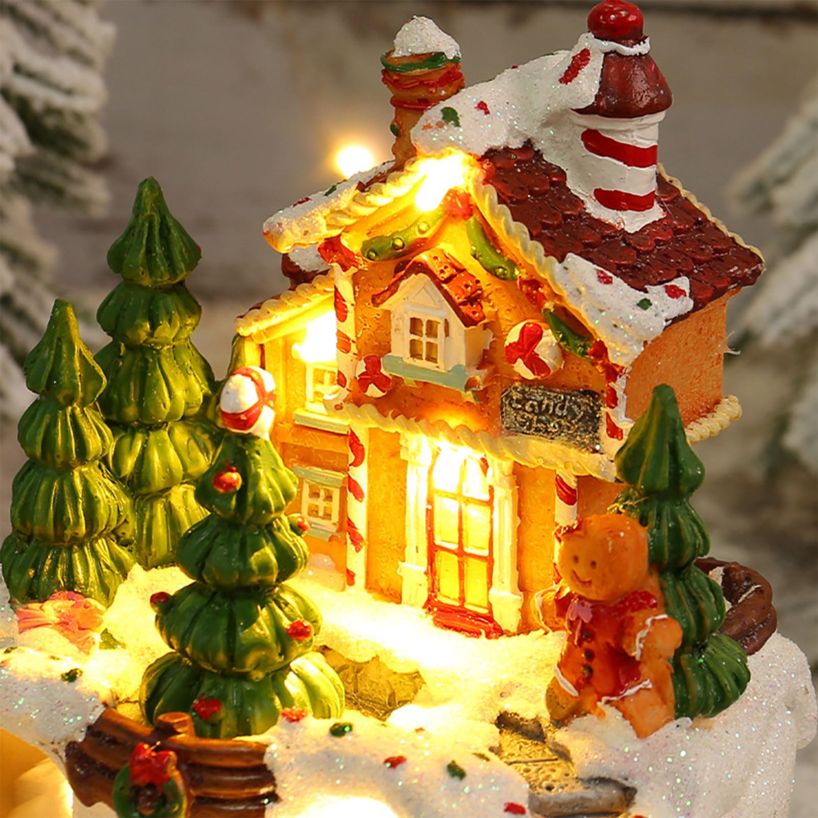 Casa luminosa in resina con musica deliziosa decorazione natalizia per uffici di famiglia e negozio decorazione da tavolo