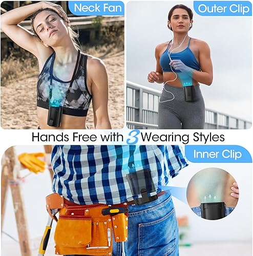 Miniatura 4 de Ventilador portátil AI 2025 recargable, 4 velocidades 6600 RPM fuerte flujo de aire, ventilador de cintura personal con hasta 25 horas de tiempo de