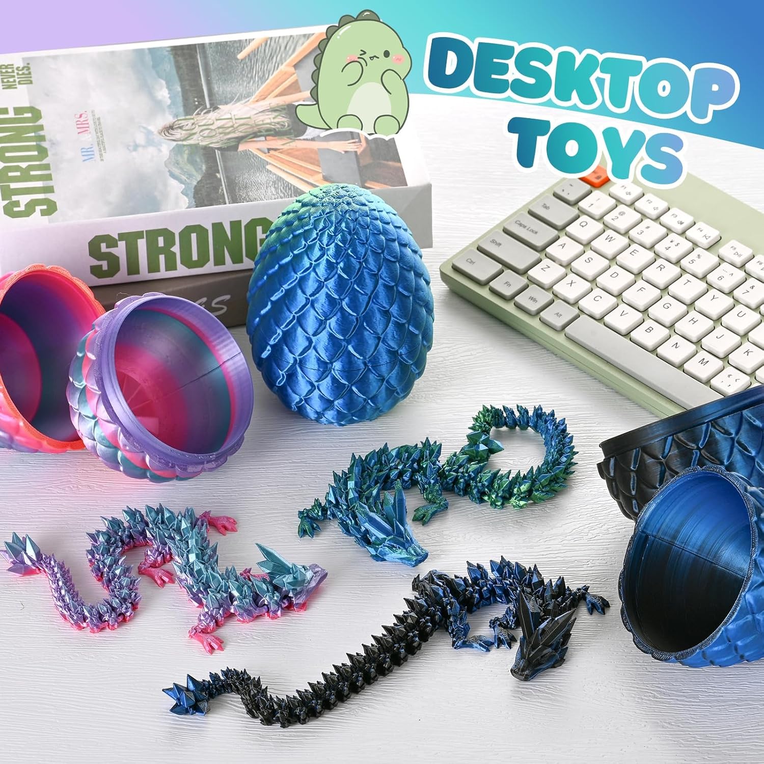 6Pack 3D Printed Dragon with Egg, 12" Dragon Egg Toys for Kids, 3D Dragon for Stress Relief, Easter Eggs Animals Figurines, Easter Basket Stuffers Toys for Boys Kids Teen 5-7 4-6 8-12 (6 Pcs Set)