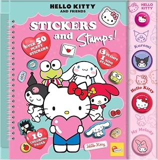 Lisciani - Hello Kitty and Friends – Libro De Pegatinas Y Sellos para Niños A Partir De 5 Años – 16 Páginas con 3 Sellos, Sello Anillo Y Pegatinas Puffy – Set Creativo De Regalo para Niños