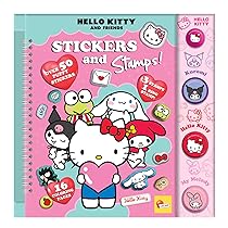 Lisciani – Hello Kitty And Friends – Libro da colorare con Adesivi e timbri per Bambini dai 5 Anni in su – 16 Pagine con 3 timbri, Timbro ad Anello e Adesivi gonfi – Set Regalo Creativo per Bambini