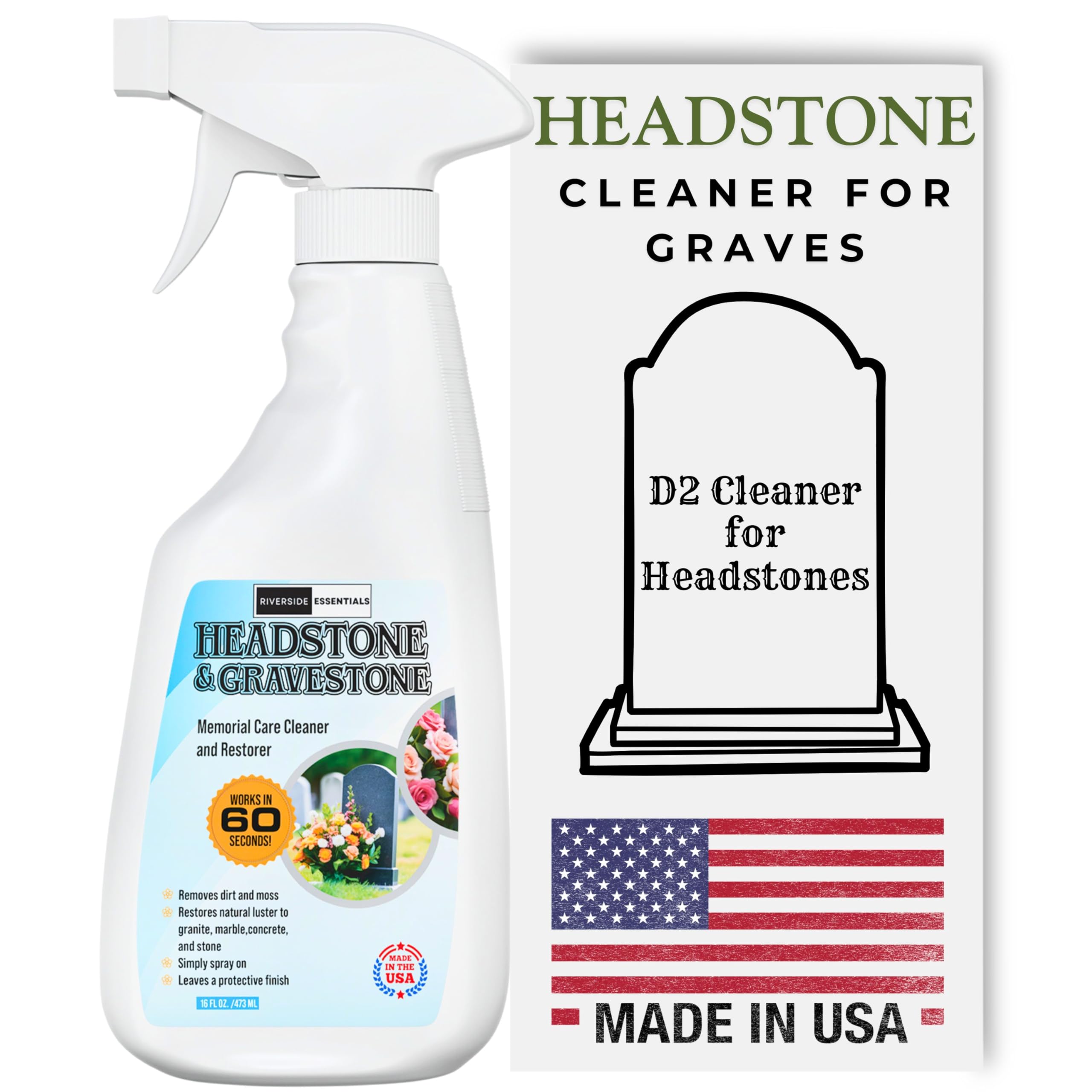 16oz Headstone Cleaner for Graves, Tombstones & Headstones - Highly Effective Solution for Restoring and Protecting Memorials - Safe for All Stone Types - Made in the USA