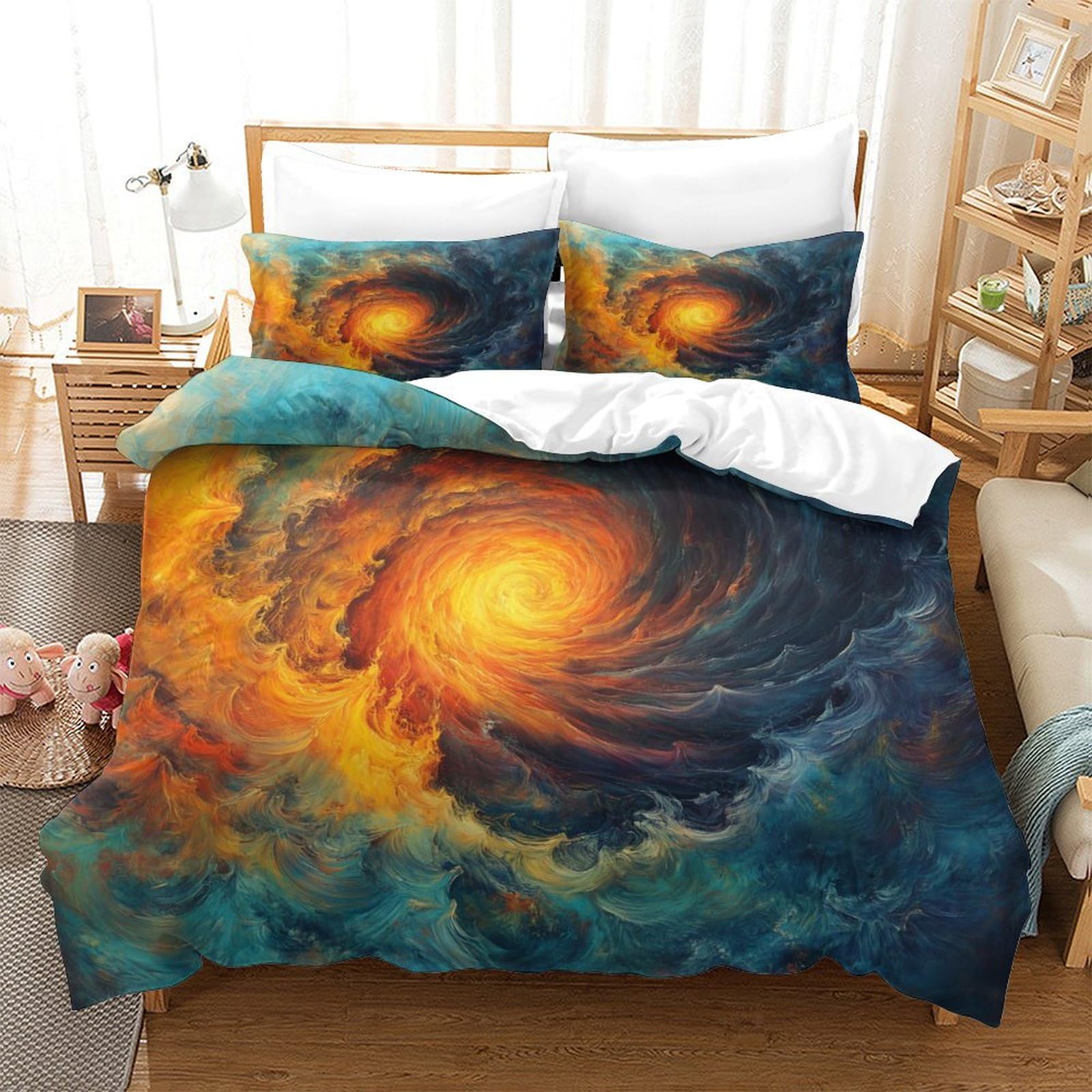 P1S9U7W5Y Galaxy Spiral 3D Printed Duvet Cover Set 3pcs Microfiber Cosmic Cloud Bedding Set King（220x240cm）