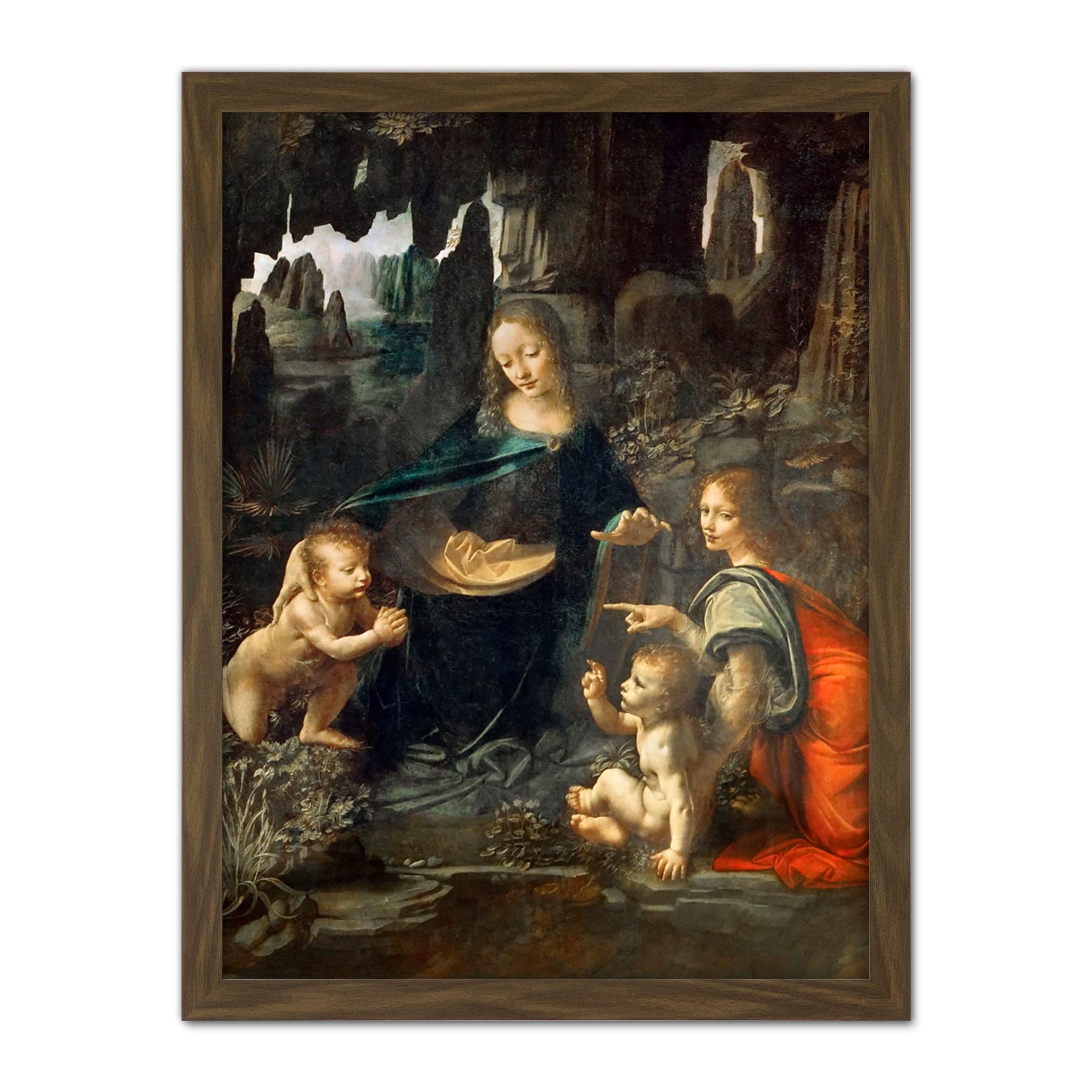 Artery8 Leonardo Da Vinci Virgin Of The Rocks Painting Artwork Framed Wall Art Print 18X24 Inch