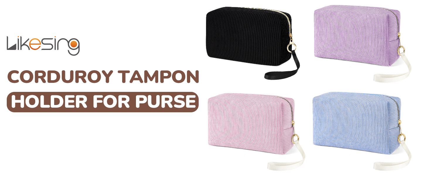 Tampon Holder for Purse, Corduroy Period Bag Sanitary Napkin Storage Bag for Girls Womens, Portable Feminine Emergency Pad Period Pouch(Black)
