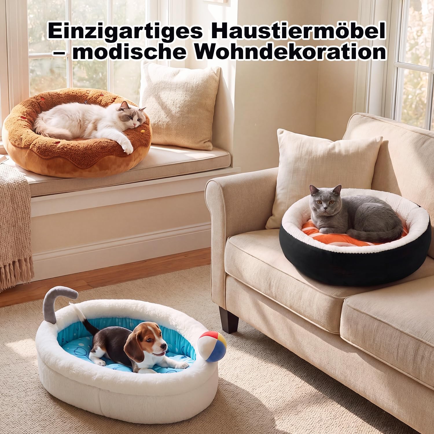 Katzenbett, Hundebett Kleine Hunde, Katzenkissen, 53x53x15cm | Waschbar & Pflegeleicht, Sushi-Korb mit Hohem Rand, Super Flauschig & Weich, Passend für Große Katzen + Kleine Hunde