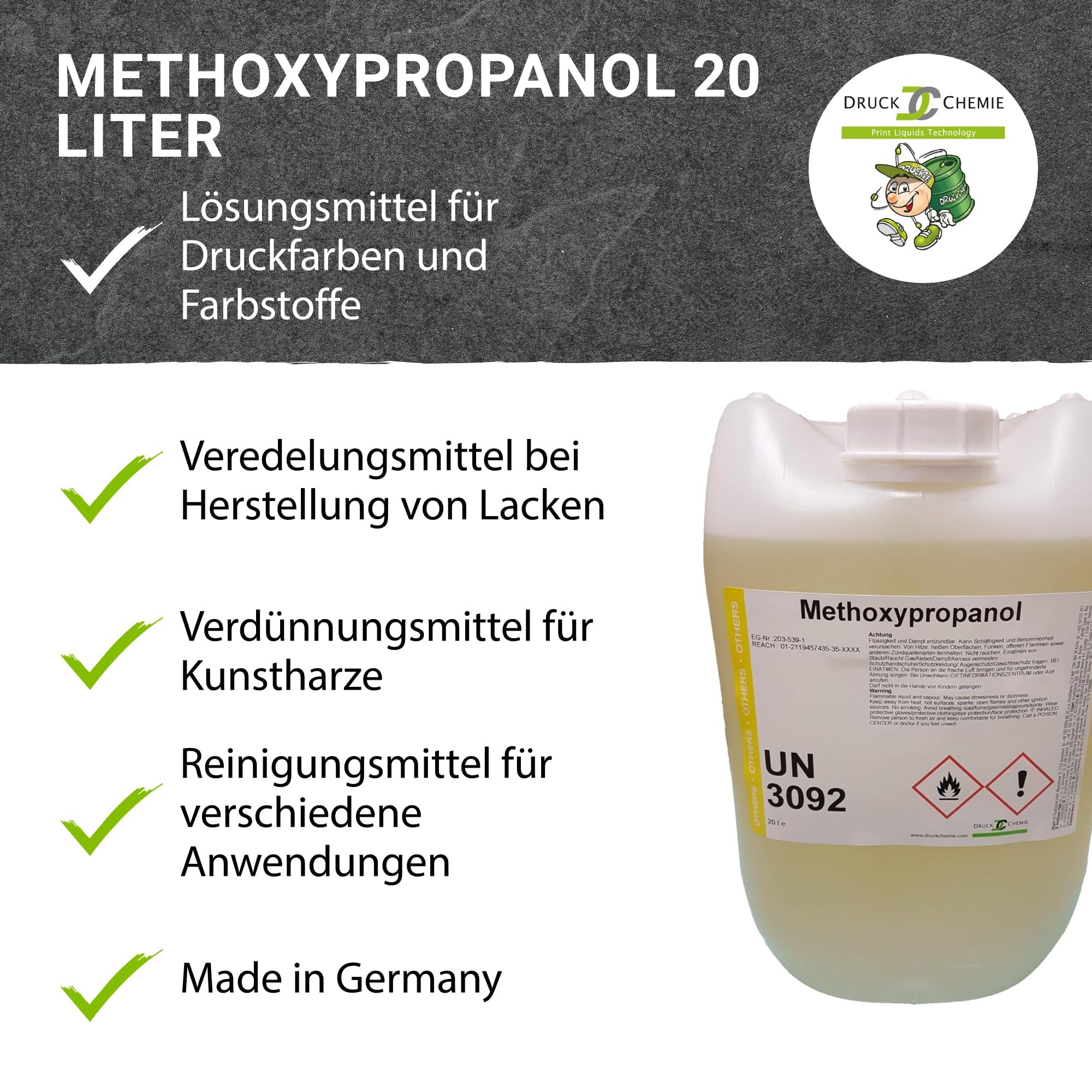 Methoxypropanol - 2 x 10 Liter Kanister - 1-Methoxy-2-Propanol - Hochwertiges Verdünnungsmittel & Lösungsmittel - Geeignet zur Lackherstellung