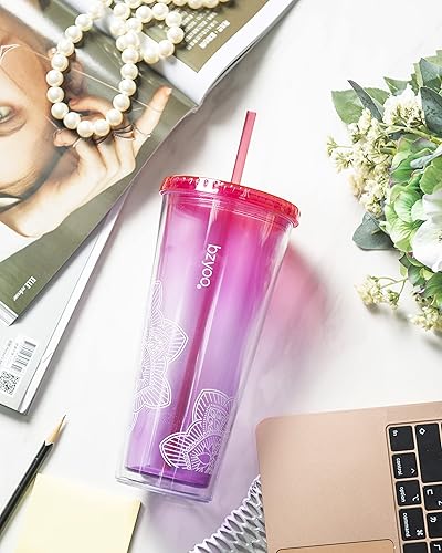 Miniatura 8 de bzyoo Botella de agua de 32 onzas con marcador de tiempo de 1 litro, plástico duradero esmerilado con correa y vaso de plástico de doble pared de 24