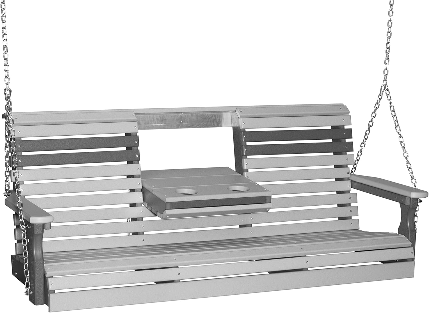 LuxCraft Rollback 5ft Recycled Plastic Plain Porch Swing with Flip Down Center Console - Lead Time to Ship 4 Weeks