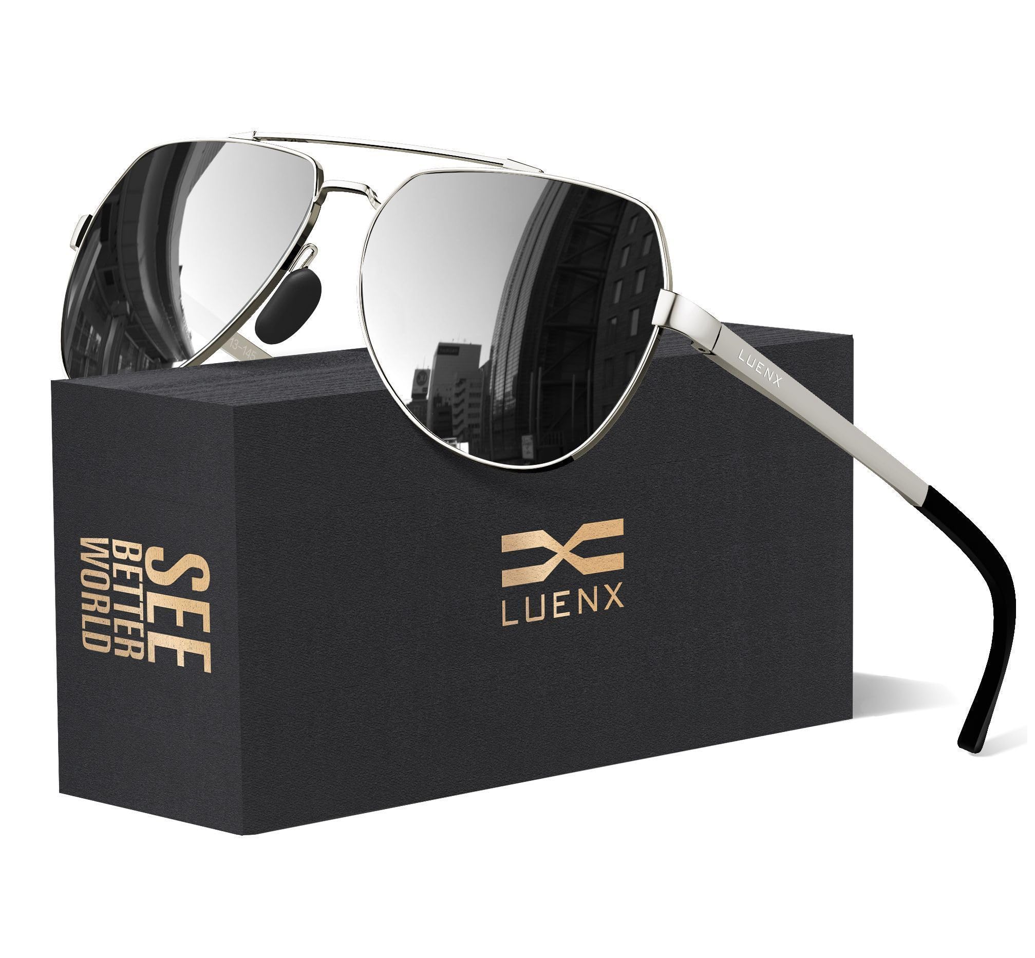 LUENX Aviator Sunglasses for Women Men Polarized Lens with Accessories - UV 400 Protection 60MM