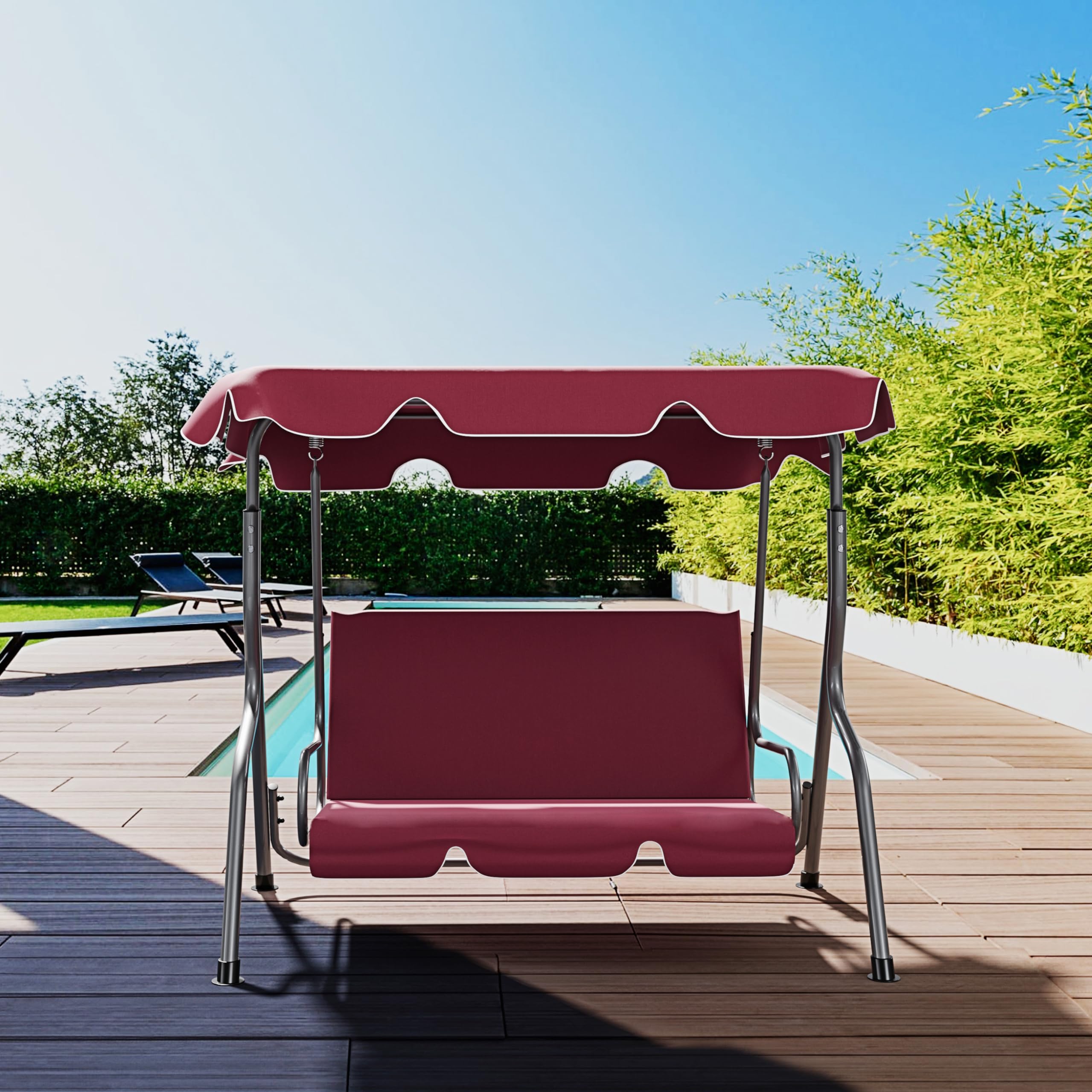 Arreditaly Dondolo 3 Posti Con Tettuccio Parasole Regolabile Cuscini Imbottiti Struttura Robusta In Acciaio Verniciato Da Esterno Giardino Balcone Terrazzo Piscina 170 x 110 x 153 Cm (Rosso Bordeaux)
