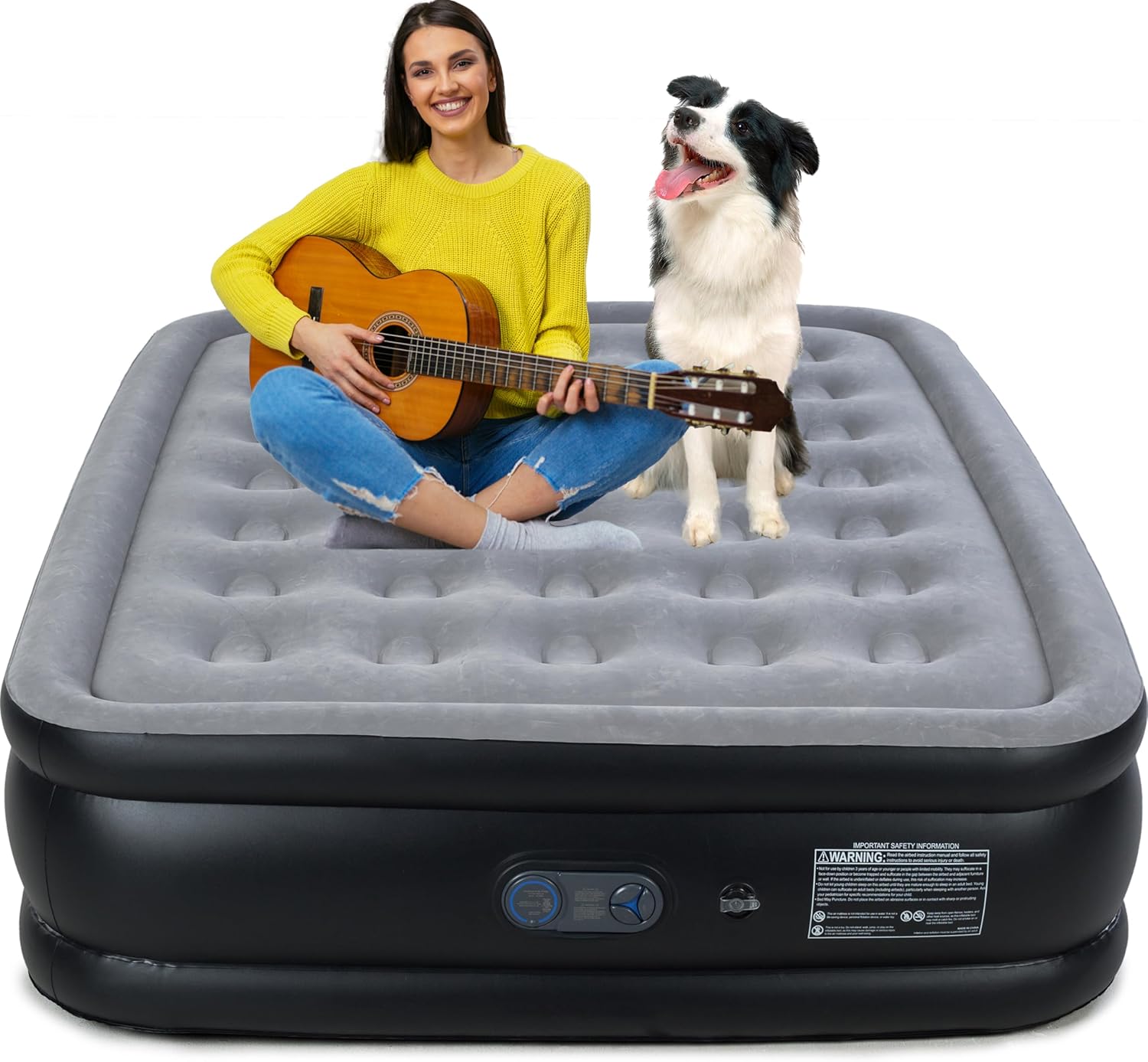 Queen Air Mattress with Built in Pump, Inflatable Mattress for Home, Blow up Air Bed 3 Min Quick Inflation and Deflation, Thin Velvet Top, 18'' Queen Size Gray 18''-Queen Stone Grey