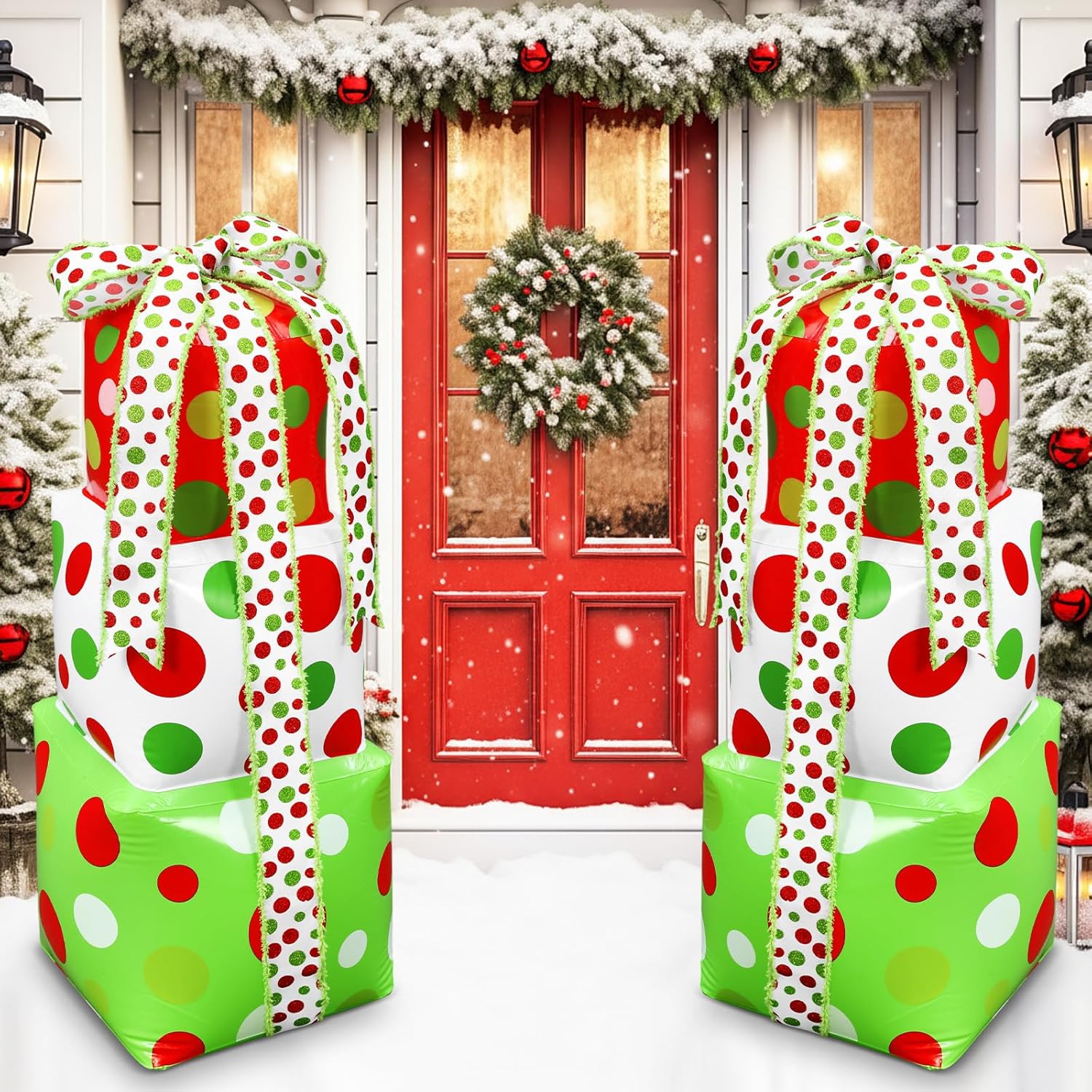 2 Pcs 3 ft Christmas Inflatable Gift Box Decorations, PVC Xmas Gift Box for Holiday Indoor Outdoor Yard Garden Lawn Photo Props