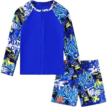 Boys Two Piece Swim Set Rash Guard Long Sleeve Swimsuits Kids UPF 50+ Bathing Suit for 4-12 Years