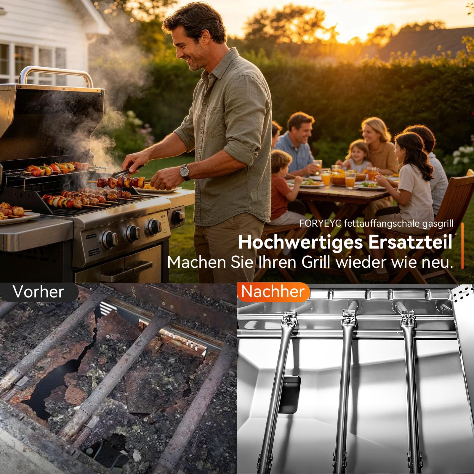 Universal Fettwanne mit Auffangwanne 60cm bis 80cm, Verstellbar Tropfpfanne für 3/4/5 Brenner Gasgrill von Charbroil, Dyna Glo, Nexgrill, Kenmore, Uniflame und mehr, Fettauffangschale