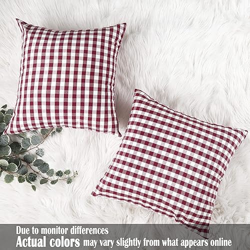 Miniatura 6 de CARRIE HOME Juego de 2 fundas de almohada a cuadros rojos de 18 x 18 pulgadas, fundas de almohada de cuadros burdeos de 18 x 18 pulgadas, decoración