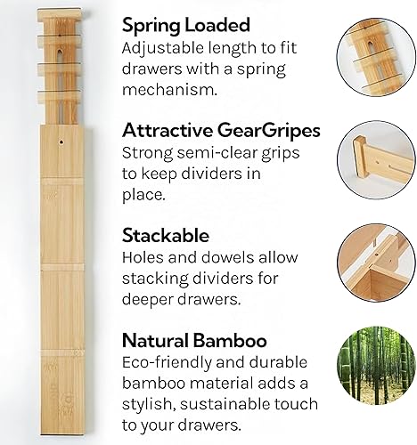 Miniatura 4 de Divisores de cajones ajustables, paquete de 4 con insertos, juego de organizadores de cajones de cocina para utensilios, organización de especias,