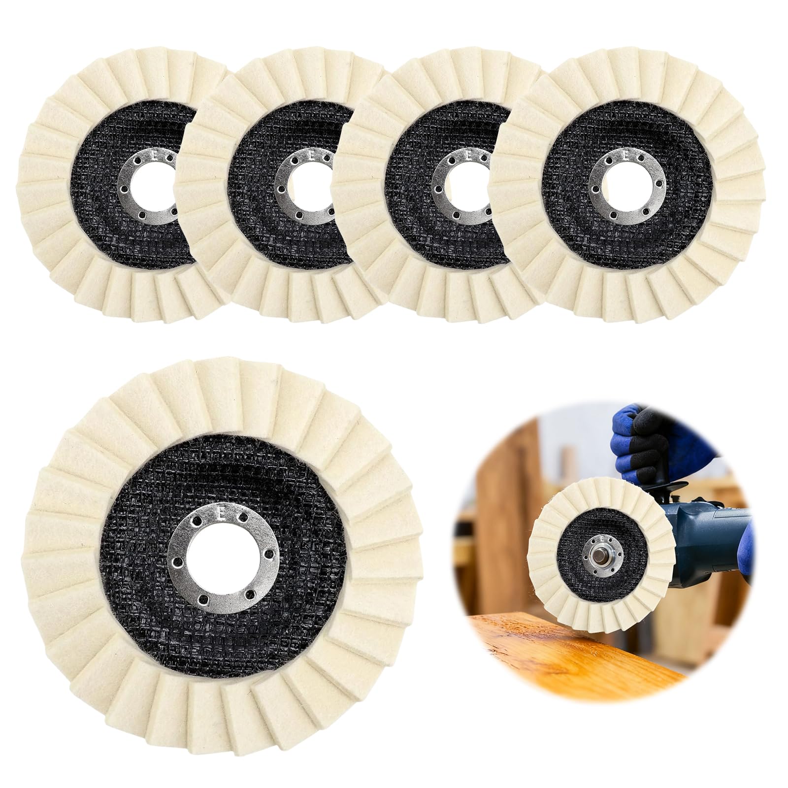5 pezzi di dischi abrasivi 125 mm x 22 mm, in feltro, dischi per lucidatura a ventaglio, dischi abrasivi, per la levigatura e la lucidatura di vernice, legno, plastica, feltro, dischi per lucidatura