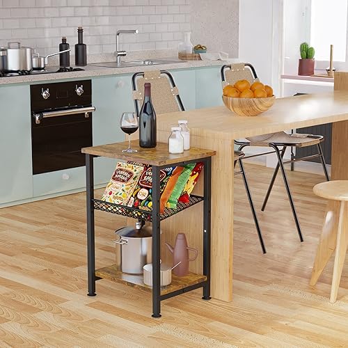 Miniatura 5 de iDavosic.ly Mesa auxiliar pequeña de 3 niveles, mesa auxiliar moderna para sala de estar, mesita de noche de metal de madera industrial, mesita de