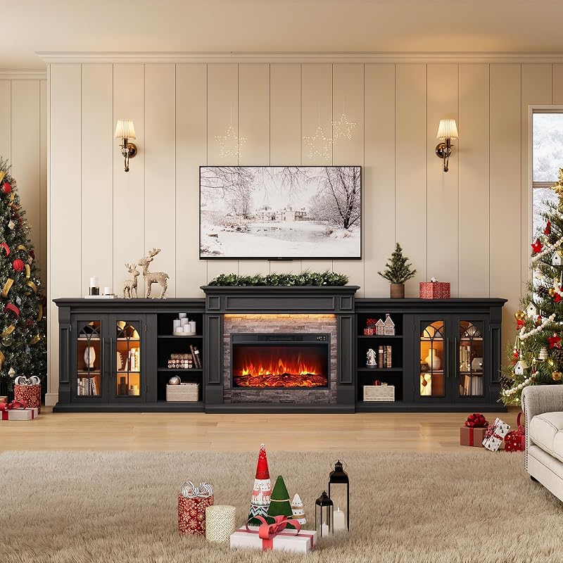 135" LED Fireplace TV Stand, Entertainment Center, Modern 4-in-1 Modular