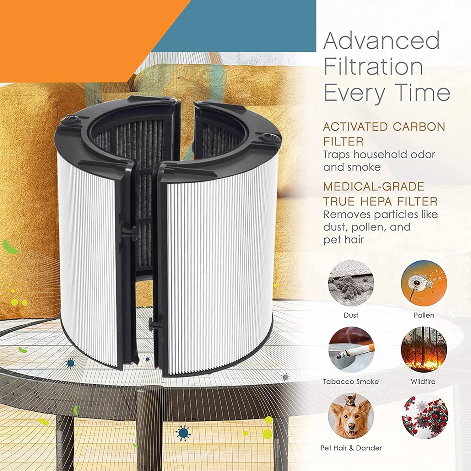 Filtre de rechange HEPA + carbone 2 en 1 compatible Dyson HP04 TP04 DP04 PH04 HP09 TP09 HP07 TP07 PH03 PH01, H13 Grade True HEPA