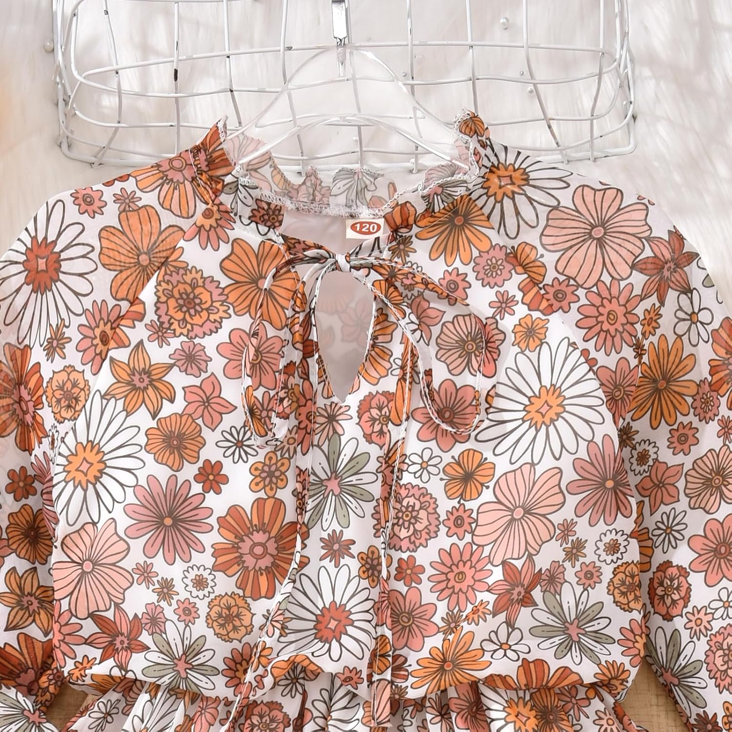 fioukiay Girls Fall Dress Long Lantern Sleeve V-Neck Floral Printed Smocked Waist Maxi Dresses Holiday - Image 4