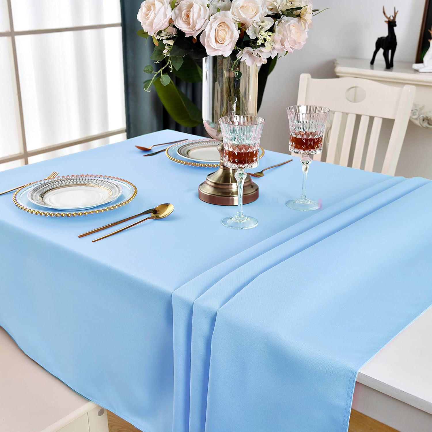 Baby Blue Rectangle Tablecloth Waterproof Stain Resistant Wrinkle Free Table Cloth 210GSM Polyester Wipeable Table Cover for Party, Banquet, Indoor and Outdoor-Rectangular/Oblong, 90 x 132 inch