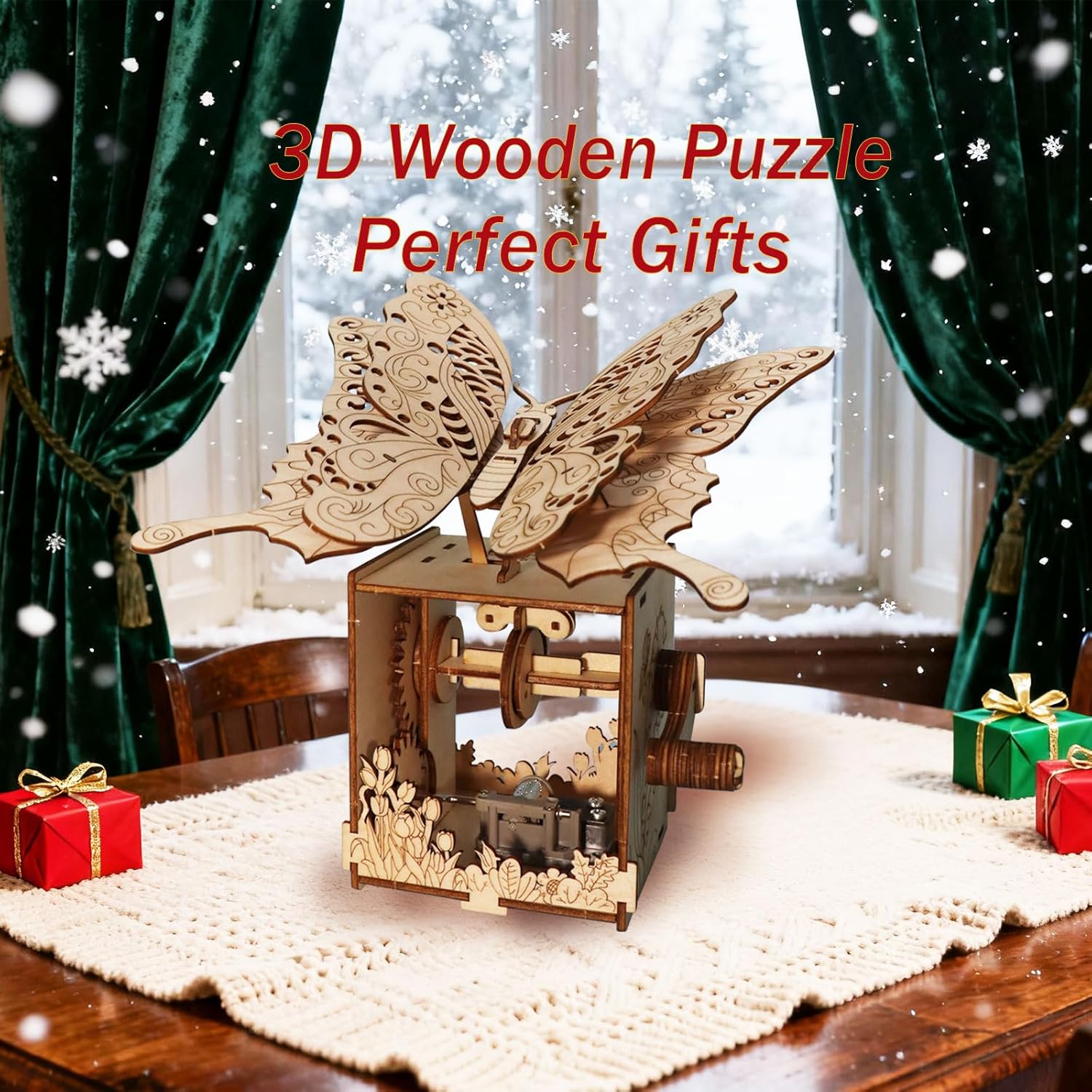 3D Puzzles for Adults Hand Butterfly Wooden Mechanical Music Box Model Kit You are My Sunshine Handmade Assembly DIY Crafts Birthdays for Adults