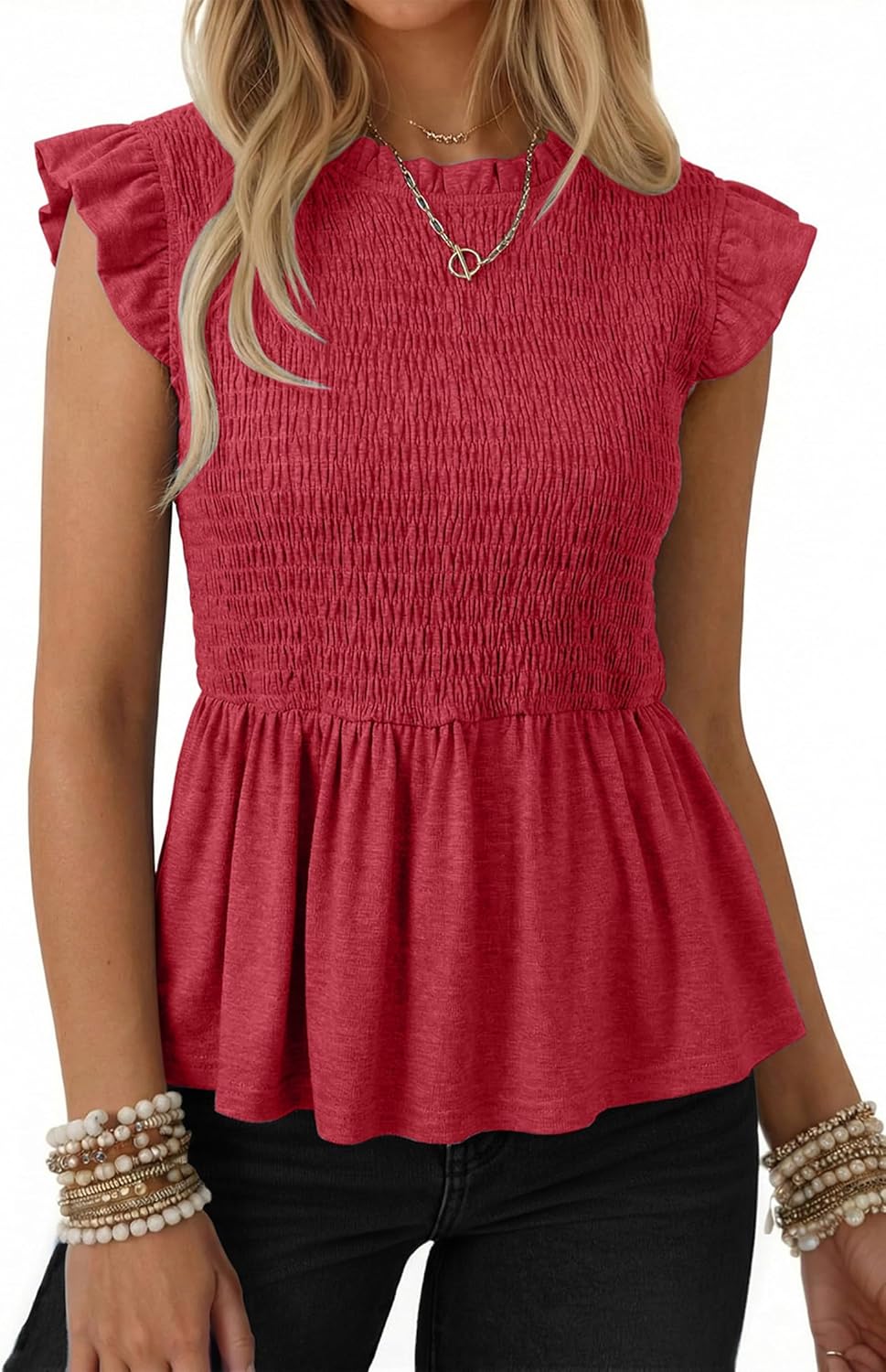 SHEWIN Womens Blouses Peplum Babydoll Summer Tops Ruffle Sleeve Dressy Casual Elegant Ladies Solid Shirts Spring Clothes - Image 4