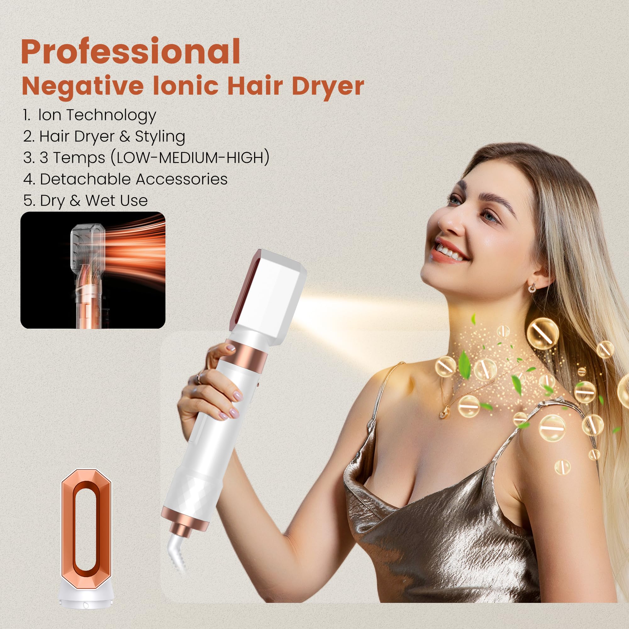 Airbrush 5 en 1 Seche Cheveux 5 en 1, Brosse Soufflante 5 en 1 Avec Seche Cheveux Boucleur, Brosse Souflante, Thermal Brush, Air Styler 5 en 1 Pour Sécher, Boucler, Lisser, Cadeau Noel Femme