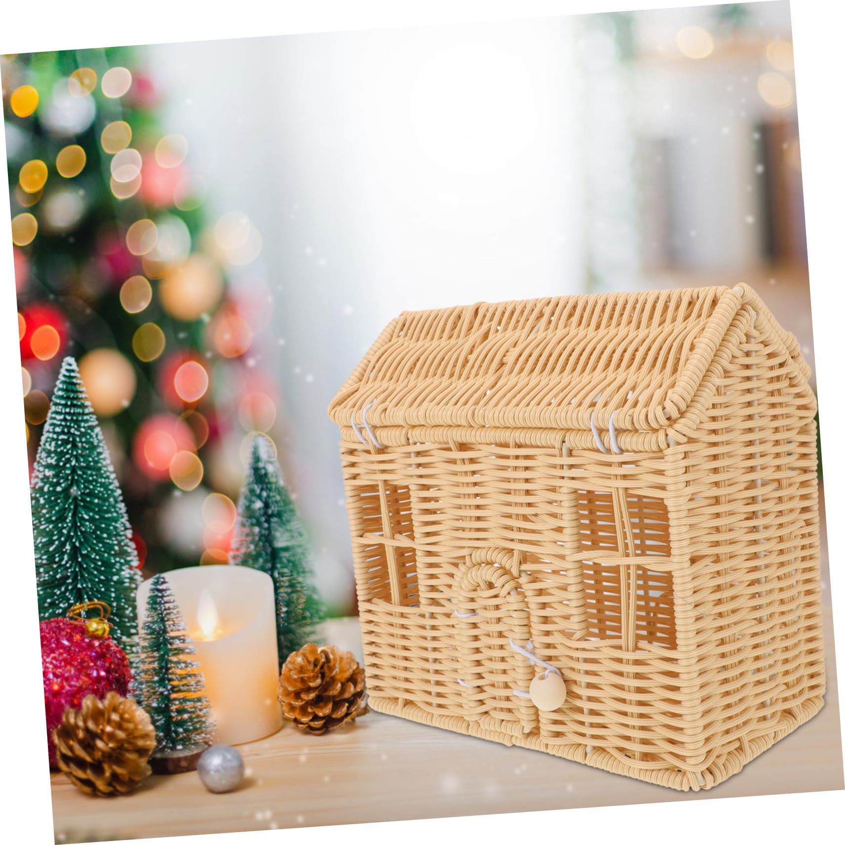 iplusmile Cesta de Dulces Navideña Tejida Mano Cesta Decorativa Pequeña con Asas para Regalos de Fiesta de Shower Bodas y Celebraciones Navideñas Tejida con Función de Almacenamiento