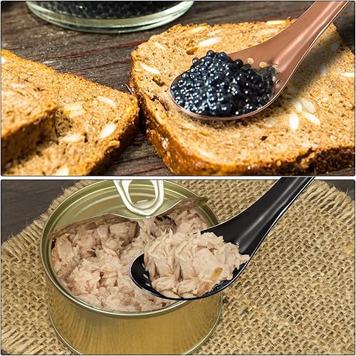 Miniatura 8 de DEAYOU 10 cucharas ranuradas para servir, cuchara perforada de acero inoxidable 1810, cuchara de esferificación de 6.5 pulgadas, cucharas pequeñas