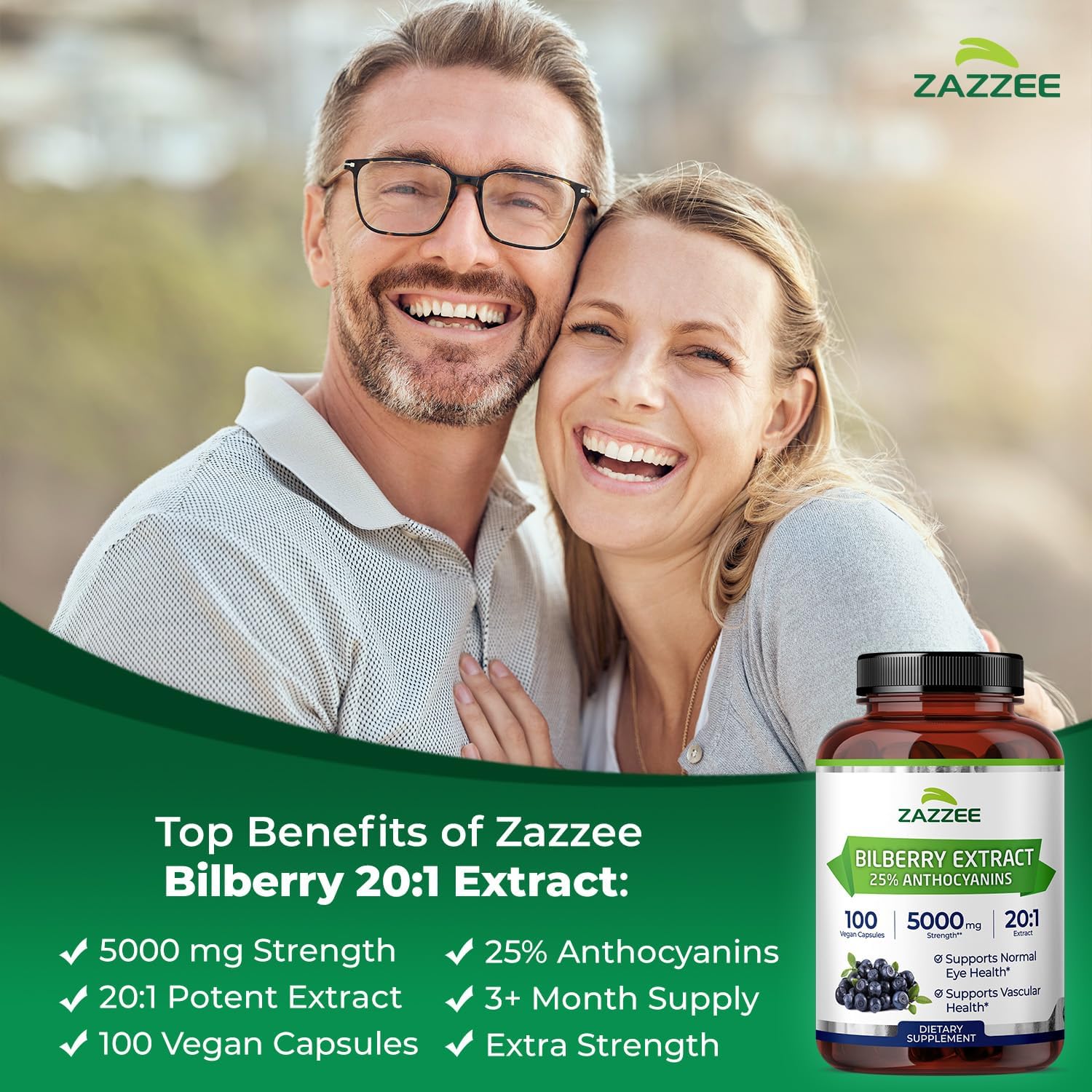 Zazzee Extra Strength Bilberry 20:1 Extract, 25% Anthocyanins, 5000 mg Strength, 100 Vegan Capsules, 3+ Month Supply, Eye Health Support, 20X Standardized, Vaccinium Myrtillus, Non-GMO, Made in USA - Image 3